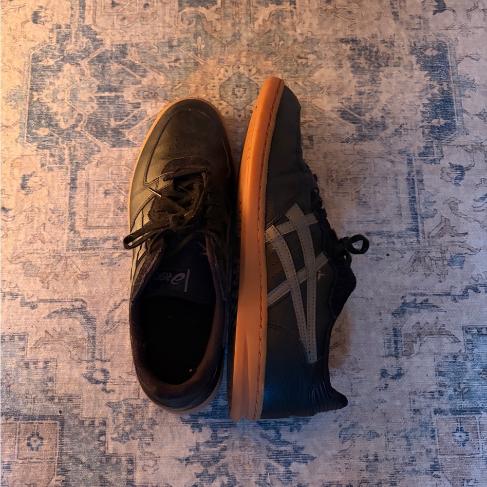 Asics Black and Gray Sneakers with Tan Sole